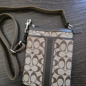NWOT Coach Tan and Brown Signature Crossbody Bag